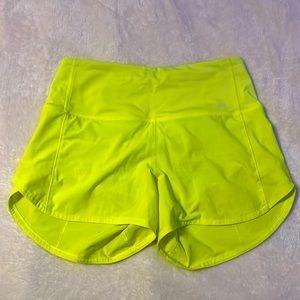 Neon yellow lululemon speed ups 4 inch length and size 4